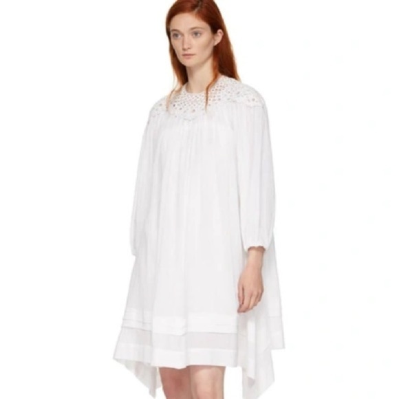 Isabel Etoile Marant Rita Asymmetric Embroidered White Sheer Dress Size 36 - Picture 11 of 11